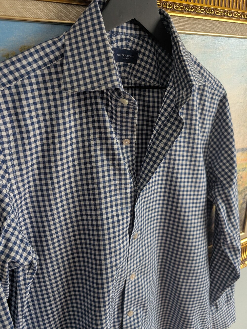 Proper Cloth Men’s Blue and White Gingham Dress Shirt